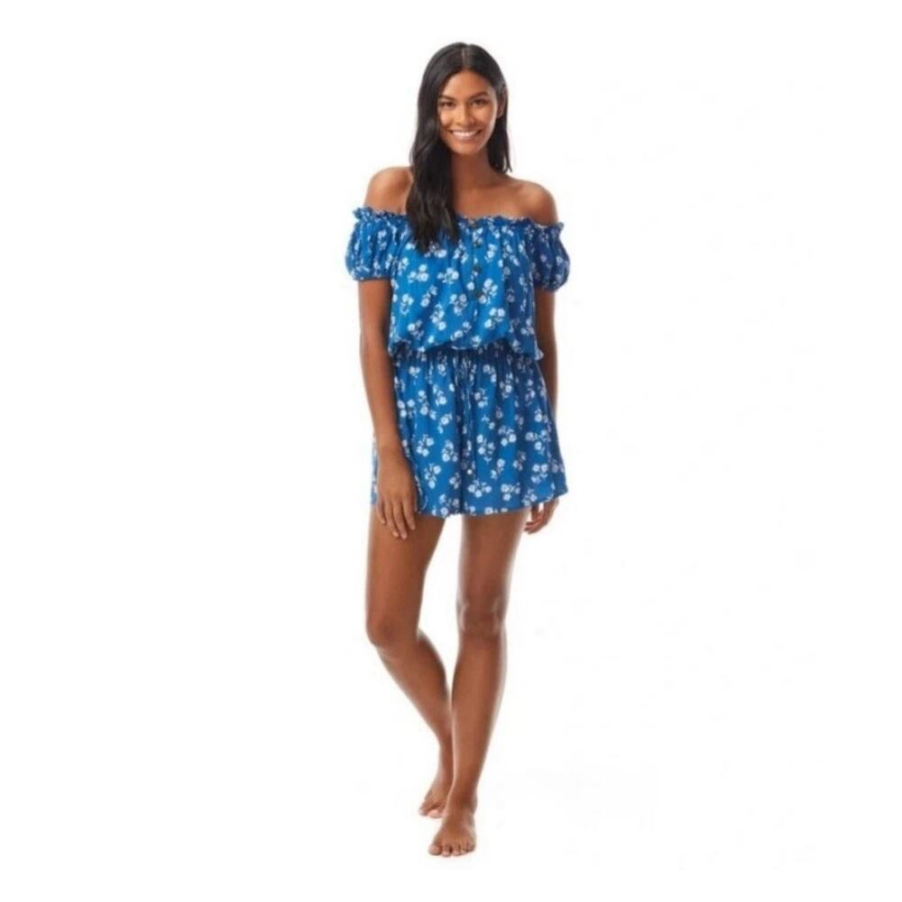 Kate Spade Dandelion Floral Off the Shoulder Romper Macaw‎ Blue Size M Cover Up